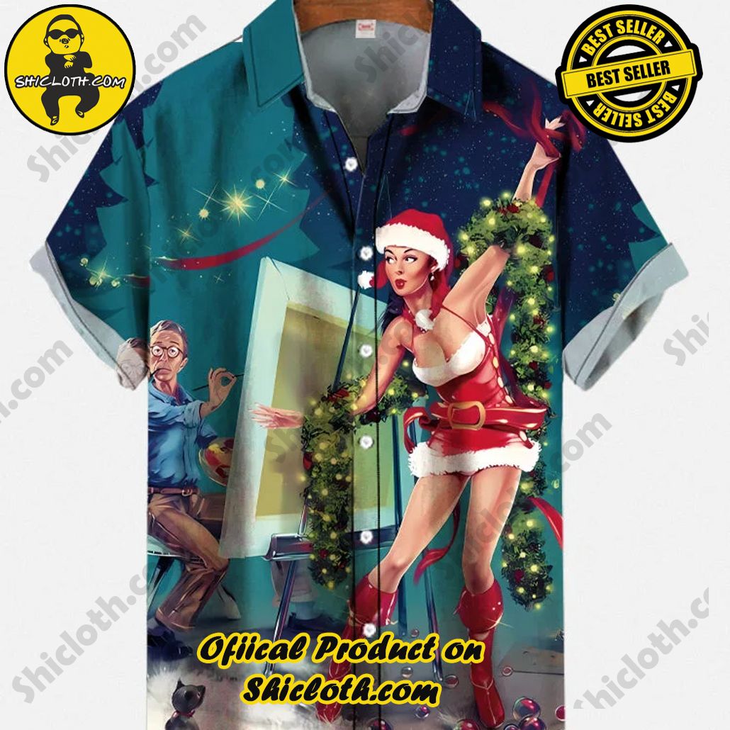 Shicloth Short Sleeve Shirts: Stay Cool and Look Sharp This Summer 67 Vintage Pin Up Art Christmas Girl Tree Sexy Santa Girl Printing Short Sleeve Shirt