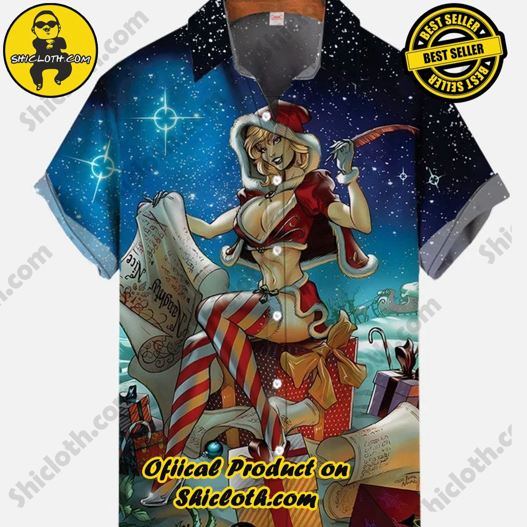 Shicloth Short Sleeve Shirts: The Perfect Way to Stay Cool and Comfortable on Your Beach Vacation 73 Vintage Pin Up Art Christmas Night Starry Sky Sexy Christmas Girl and Gift List Printing Short Sleeve Shirt