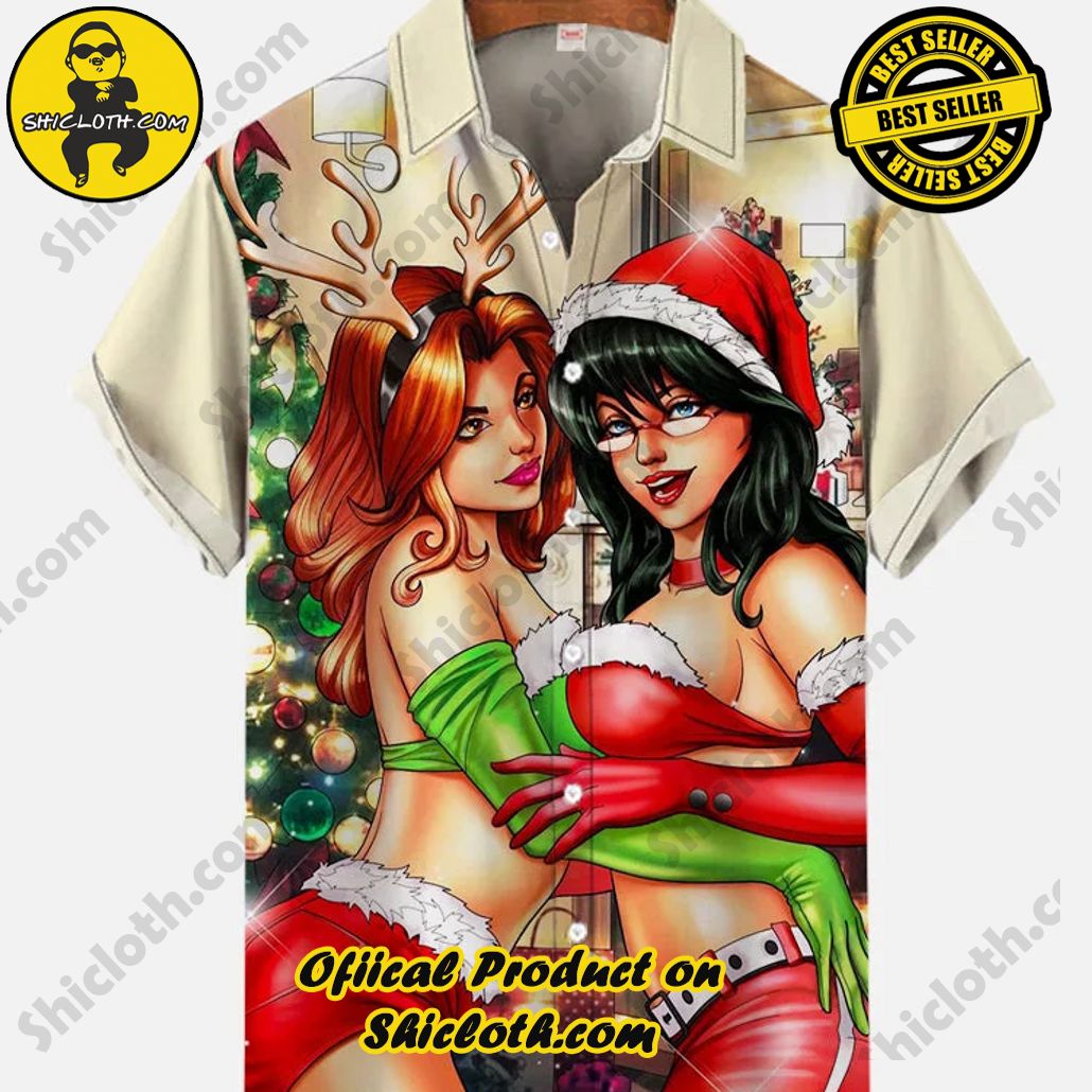 Shicloth Short Sleeve Shirts: Stay Cool and Look Sharp This Summer 69 Vintage Pin Up Art Christmas Santa Girl And Reindeer Girl Printing Short Sleeve Shirt