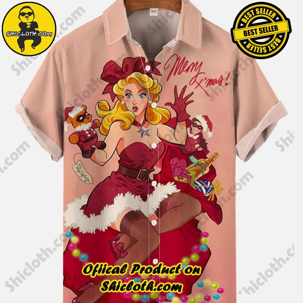 Shicloth Short Sleeve Shirts: The Perfect Way to Stay Cool and Comfortable on Your Beach Vacation 75 Vintage Pin Up Art Cute Blonde Christmas Girl Printing Short Sleeve Shirt
