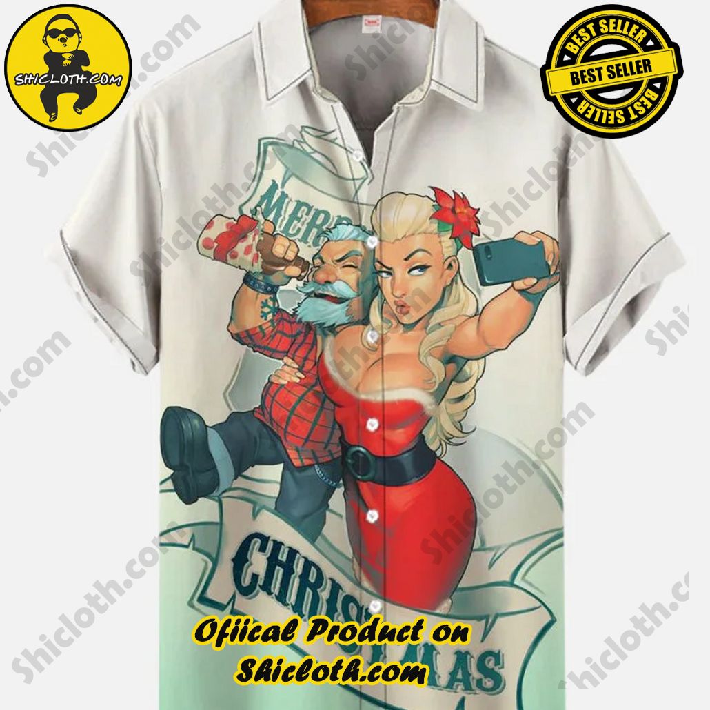 Shicloth Short Sleeve Shirts: Stay Cool and Look Sharp This Summer 71 Vintage Pin Up Art Drunk Santa Claus And Christmas Girl Selfie Printing Short Sleeve Shirt