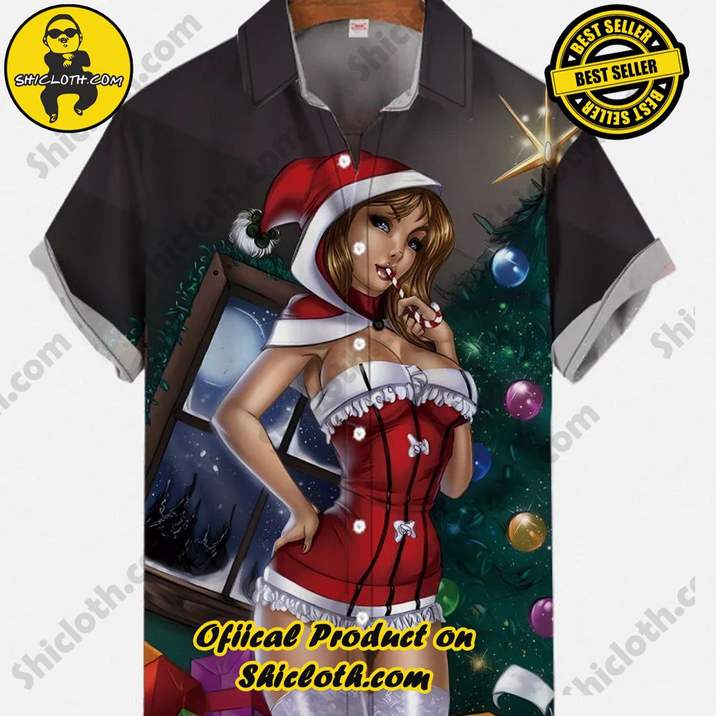 Shicloth Short Sleeve Shirts: Stay Cool and Look Sharp This Summer 75 Vintage Pin Up Art Fantasy Sexy Christmas Girl With Christmas Tree And Gifts Printing Short Sleeve Shirt