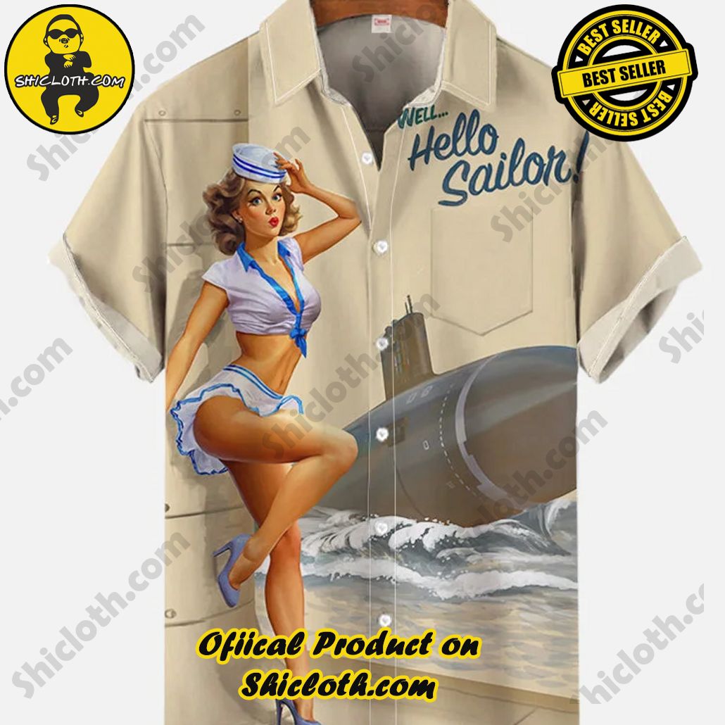 Shicloth Short Sleeve Shirts: The Perfect Way to Stay Cool and Comfortable on Your Beach Vacation 78 Vintage Pin Up Art Navy Girl And Submarine Printing Breast Pocket Short Sleeve Shirt