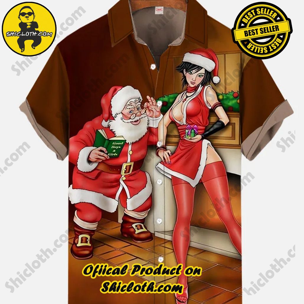 Shicloth Short Sleeve Shirts: The Perfect Way to Stay Cool and Comfortable on Your Beach Vacation 80 Vintage Pin Up Art Presbyopia Santa Claus And Christmas Girl Printing Short Sleeve Shirt