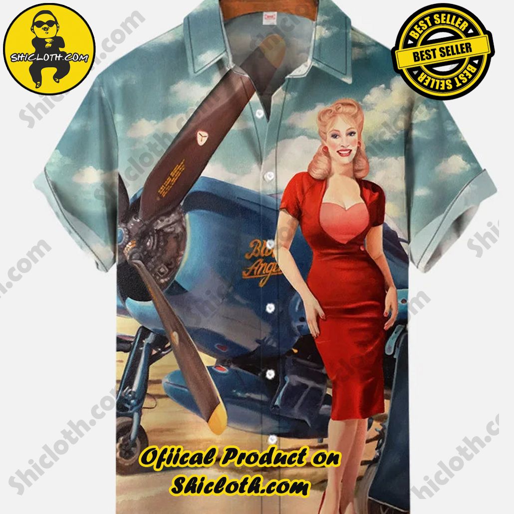 Shicloth Short Sleeve Shirts: The Perfect Way to Stay Cool and Comfortable on Your Beach Vacation 84 Vintage Pin Up Art Red Dress Beauty And Retro Fighter Printing Short Sleeve Shirt