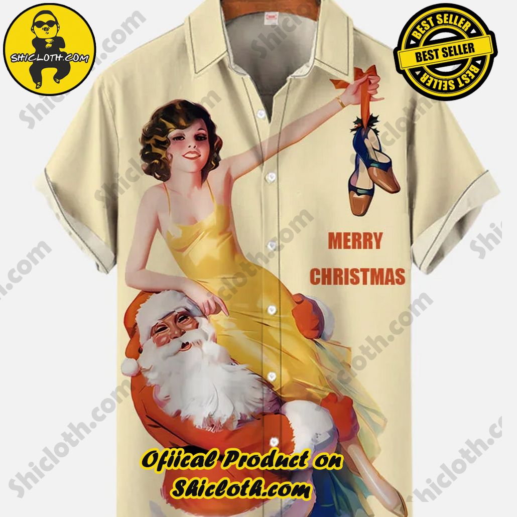 Shicloth Short Sleeve Shirts: Stay Cool and Look Sharp This Summer 83 Vintage Pin Up Art Santa Claus Hugs Yellow Dress Beauty Printing Short Sleeve Shirt