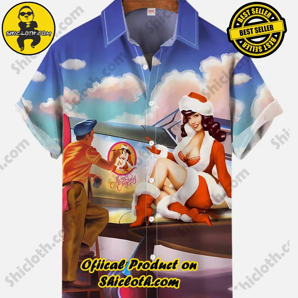Shicloth Short Sleeve Shirts: The Perfect Way to Stay Cool and Comfortable on Your Beach Vacation 87 Vintage Pin Up Art Sexy Christmas Flying Girl And Plane Printing Short Sleeve Shirt