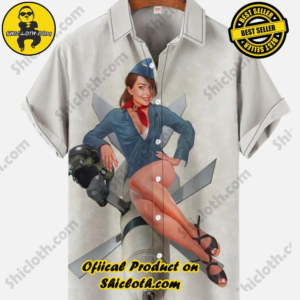 Shicloth Short Sleeve Shirts: Stay Cool and Look Sharp This Summer 85 Vintage Pin Up Art Sexy Military Girls Air Force Printing Short Sleeve Shirt