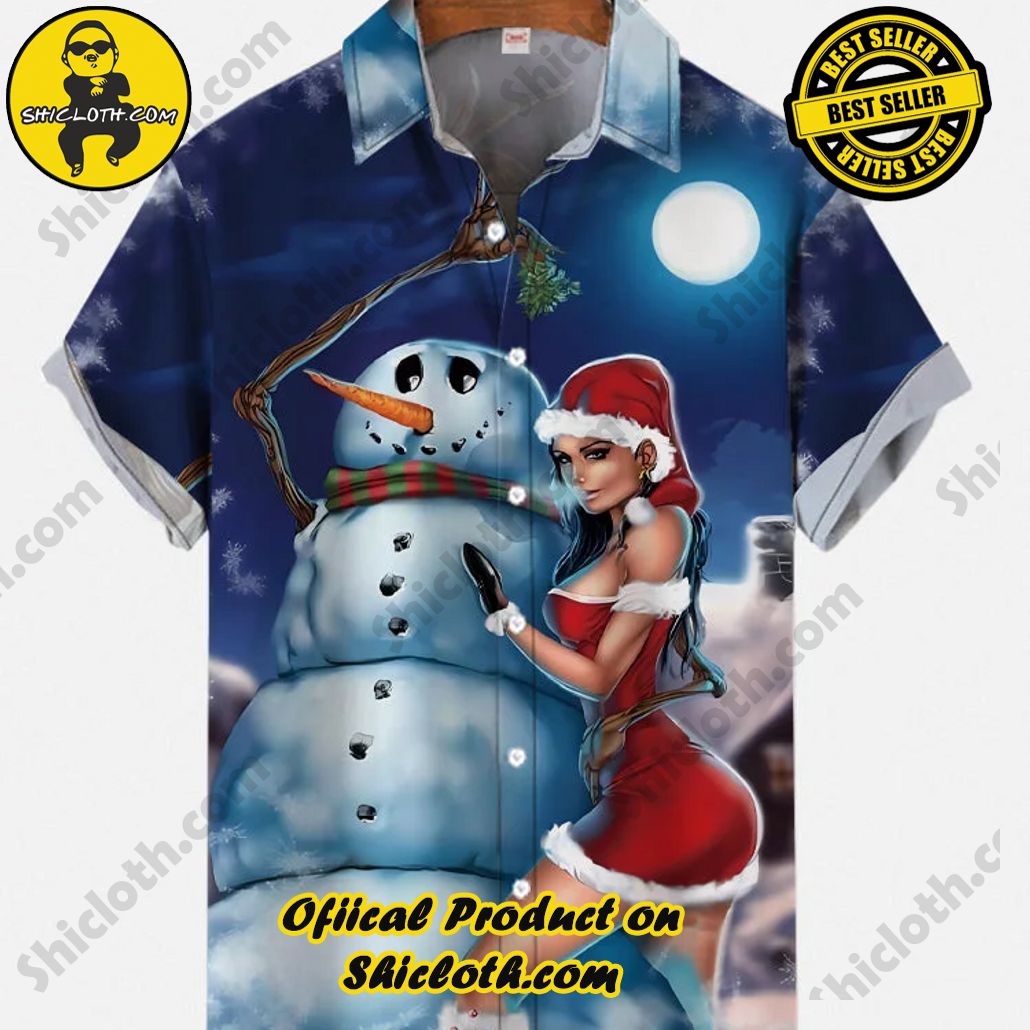 Shicloth Short Sleeve Shirts: The Perfect Way to Stay Cool and Comfortable on Your Beach Vacation 92 Vintage Pin Up Art Sexy Red Dress Christmas Beauty And Snowman Printing Short Sleeve Shirt