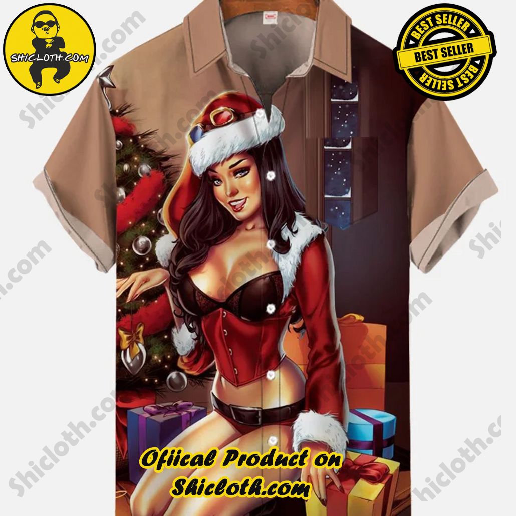 Shicloth Short Sleeve Shirts: Stay Cool and Look Sharp This Summer 87 Vintage Pin Up Art Sexy Santa Girl In Santa Hat And Christmas Tree With Silver Star Printing Short Sleeve Shirt