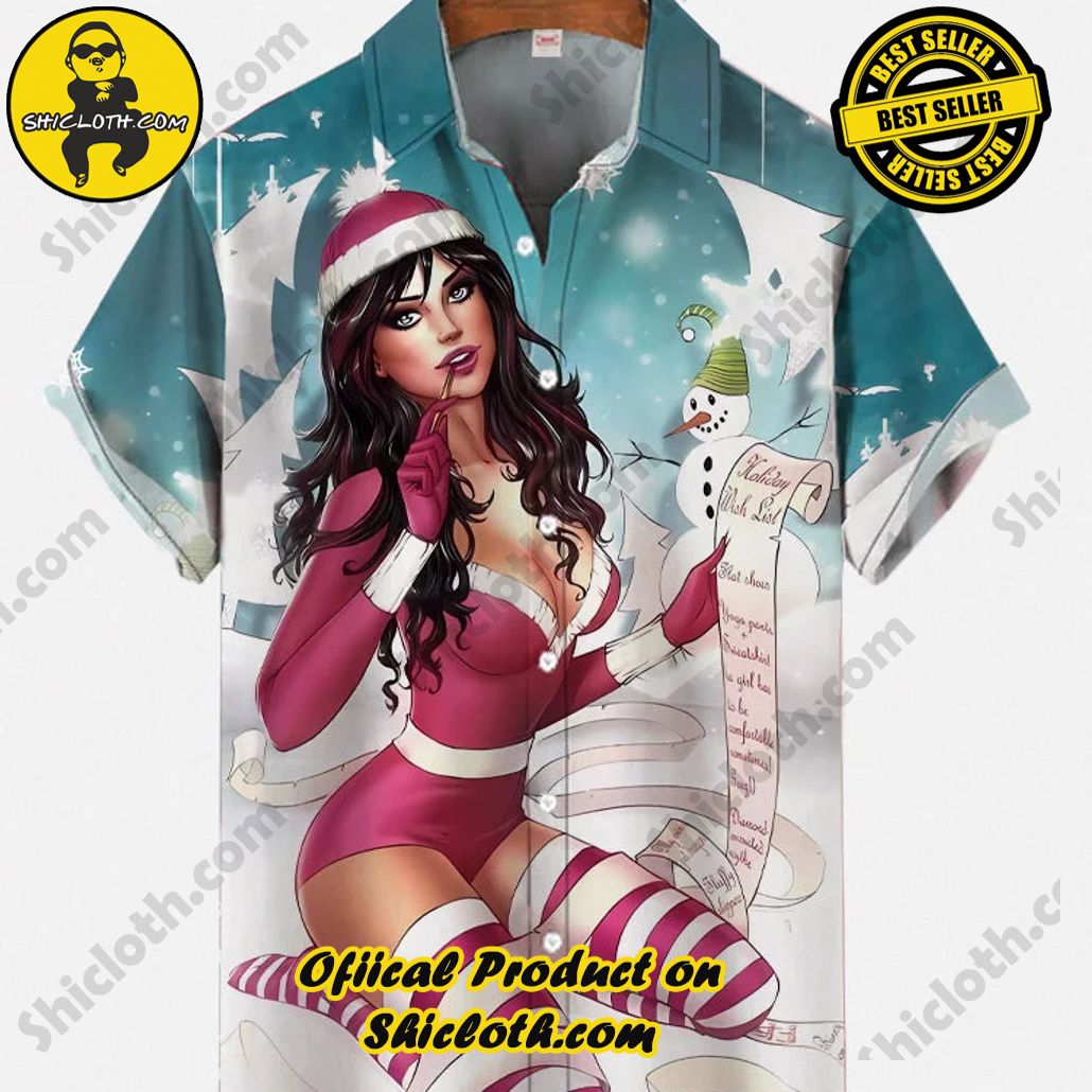 Shicloth Short Sleeve Shirts: The Perfect Way to Stay Cool and Comfortable on Your Beach Vacation 93 Vintage Pin Up Art Snow Striped Stockings Christmas Girl And Gift List Printing Short Sleeve Shirt