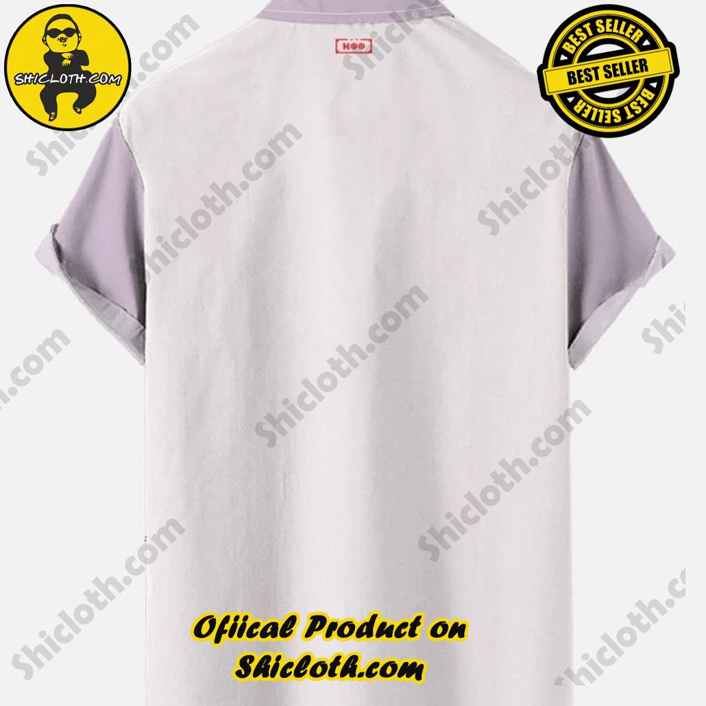 Vintage Pin Up Art White And Light Purple Color Contrast Stripes And Champagne Glass Beauty Printing Breast Pocket Short Sleeve Shirt 2 Vintage Pin Up Art White And Light Purple Color Contrast Stripes And Champagne Glass Beauty Printing Breast Pocket Short Sleeve Shirt - Image 2