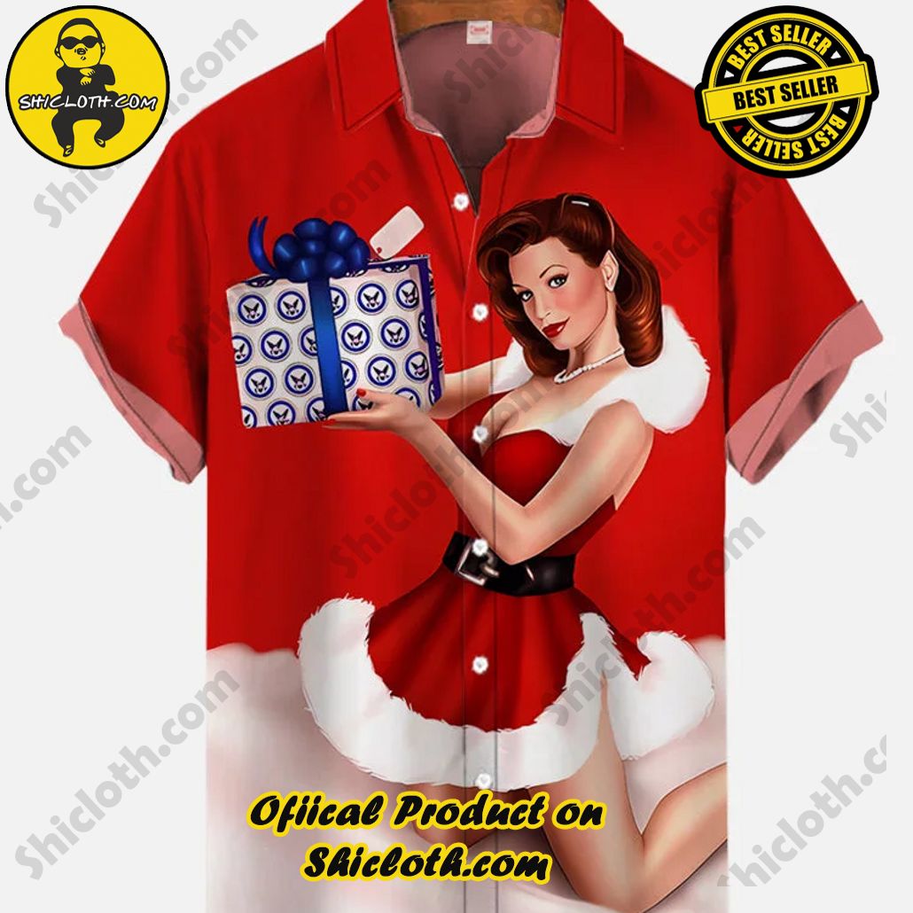 Shicloth Short Sleeve Shirts: Stay Cool and Look Sharp This Summer 92 Vintage Pin Up Girl Poster Christmas Girl Wearing A Red Dress And Gifts Printing Short Sleeve Shirt