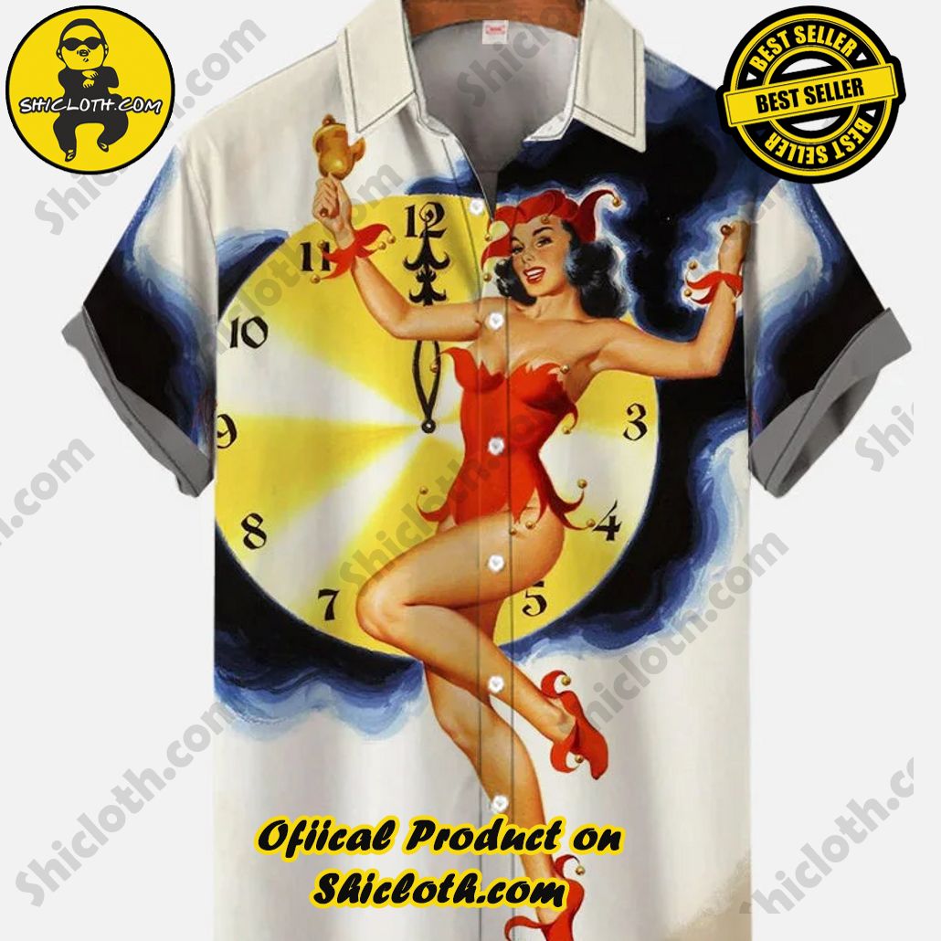 Shicloth Short Sleeve Shirts: Stay Cool and Look Sharp This Summer 93 Vintage Pin Up Girl Poster Clock And Christmas Bell Girl Printing Short Sleeve Shirt
