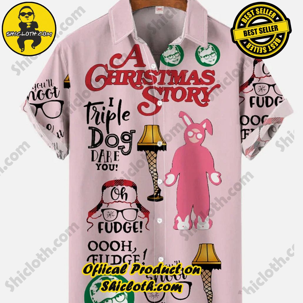 Shicloth Short Sleeve Shirts: The Perfect Way to Stay Cool and Comfortable on Your Beach Vacation 95 Vintage Pink Poster Christmas Story Leg Lamp And Pink Bunny Man Printing Short Sleeve Shirt