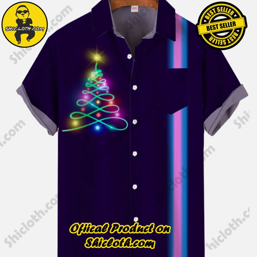 Shicloth Short Sleeve Shirts: The Perfect Way to Stay Cool and Comfortable on Your Beach Vacation 96 Vintage Purple And Gradient Striped And Neon Christmas Tree Printing Breast Pocket Short Sleeve Shirt