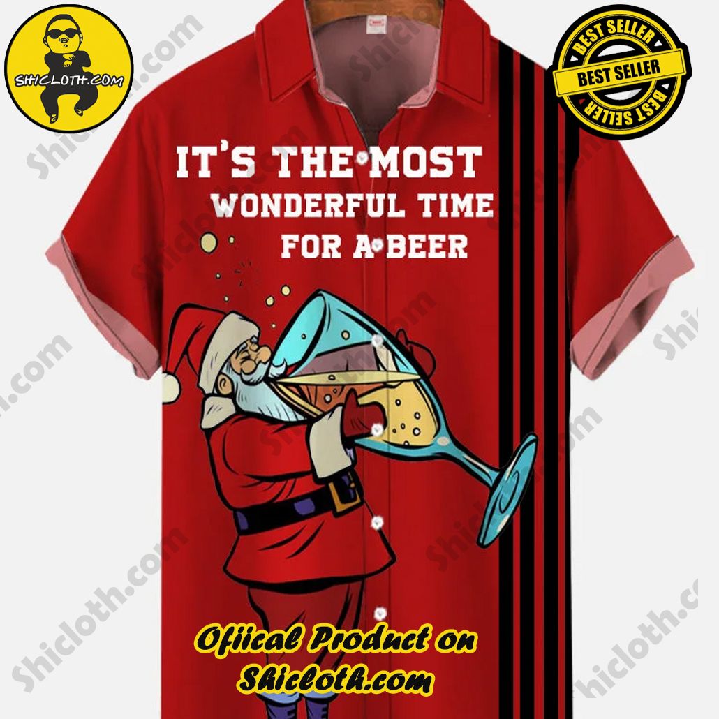 Shicloth Short Sleeve Shirts: Stay Cool and Look Sharp This Summer 101 Vintage Red And White Stripes Christmas Beer Time Santa Claus Drunk Printing Short Sleeve Shirt