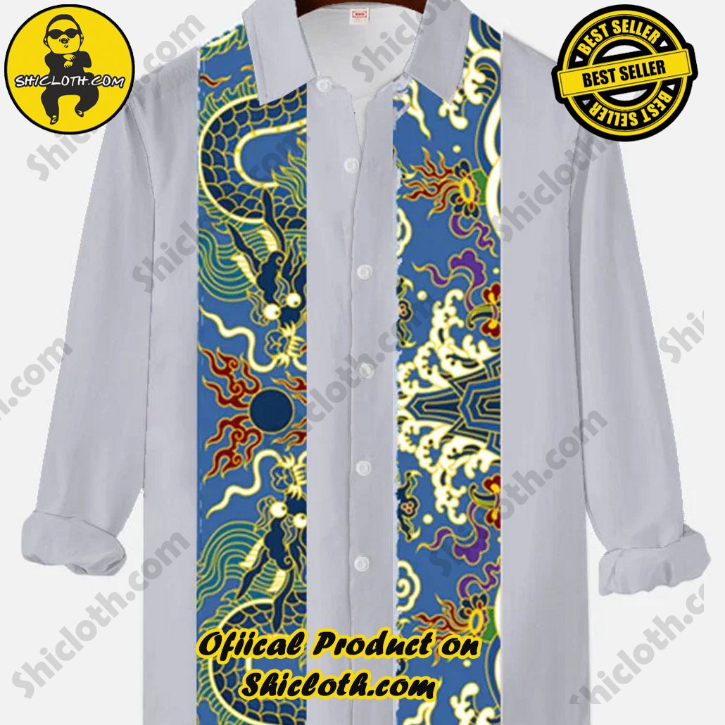 50s Chinese Traditional Mythology Dragon Printing Men's Long Sleeve Shirt
