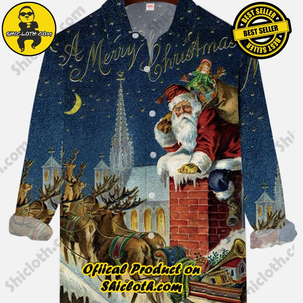 A Merry Christmas! Gorgeous Vintage Santa Graphic Printing Men's Long Sleeve Shirt