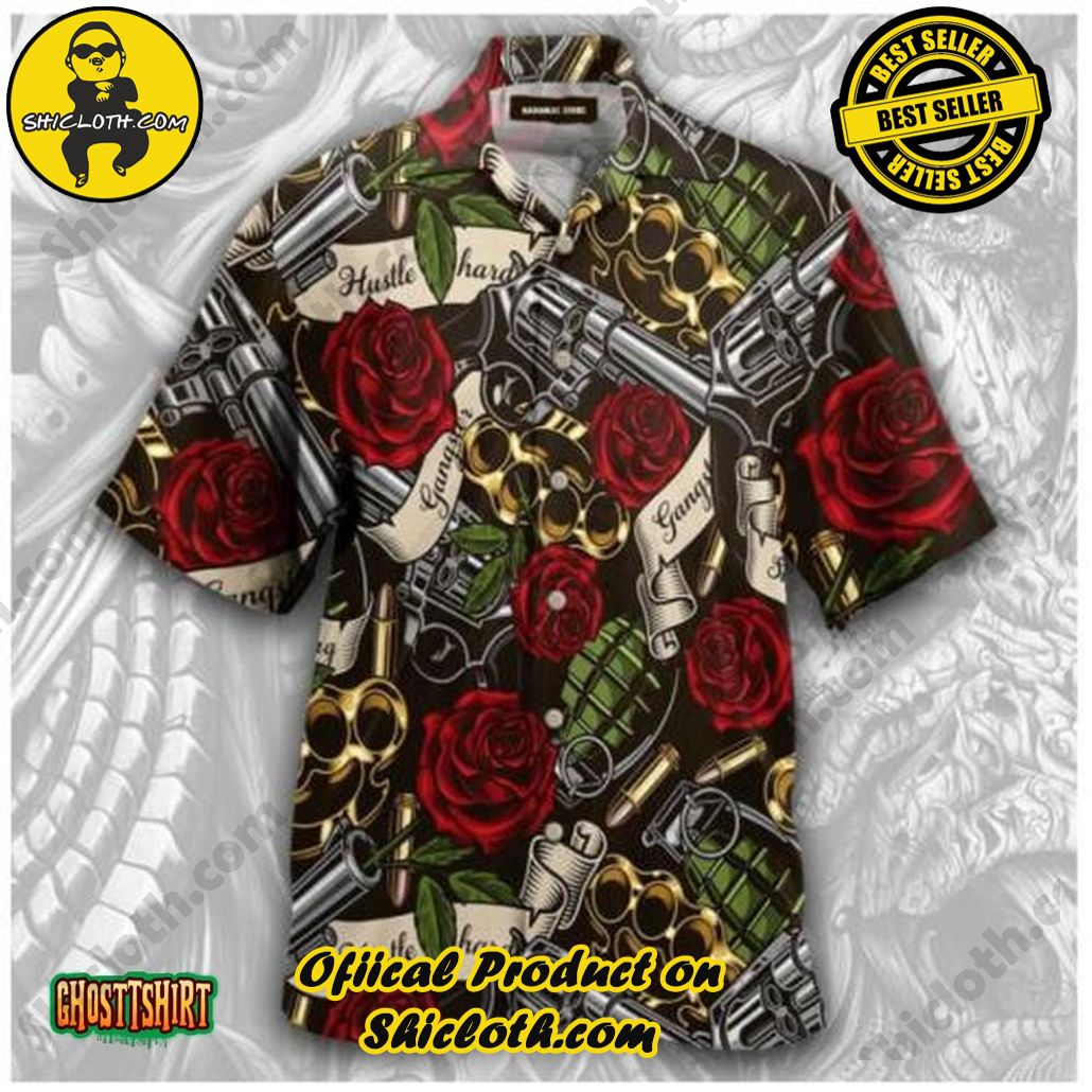 Amazing Tattoo Gun Gangster Rose Red Aloha Hawaiian Shirt Beach Short