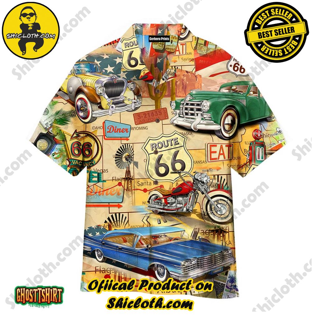 Amazing Vintage Muscle Car On Route 66 Aloha Hawaii Shirt For Men Women Beach Short