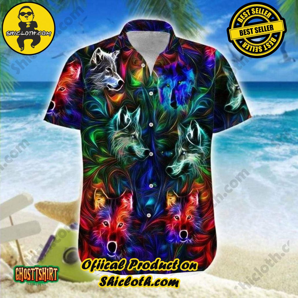 Amazing Wolf Neon Aloha Hawaiian Shirt Beach Short