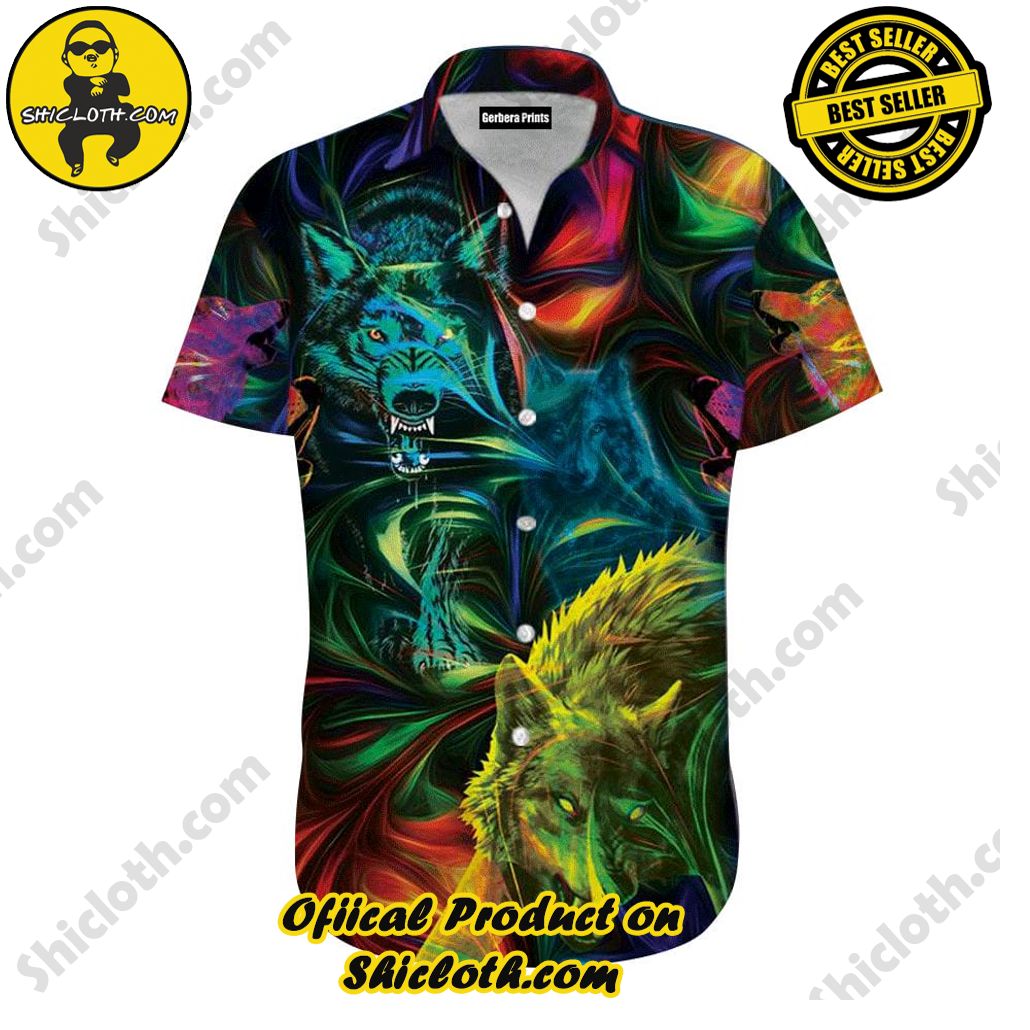 Amazing Wolves Neon Colourful Aloha Hawaiian Shirt Beach Short