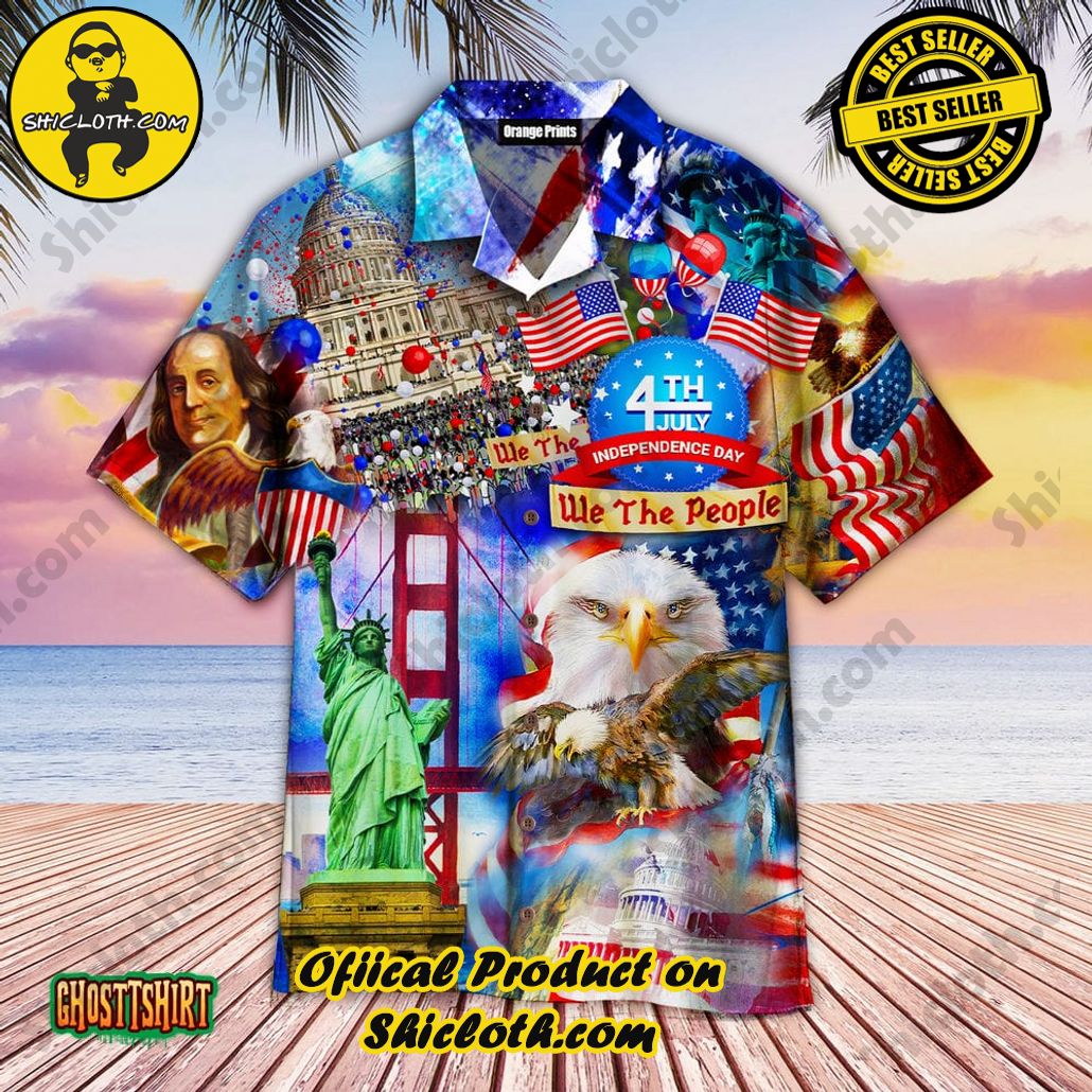 America Eagle Patriotic Blue Aloha Hawaiian Shirt Beach Short