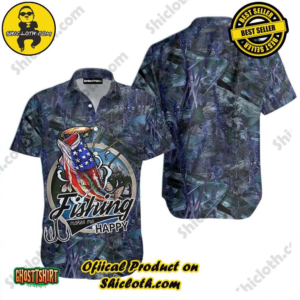 American Bass Fishing Fish Blue Aloha Hawaiian Shirt Beach Short