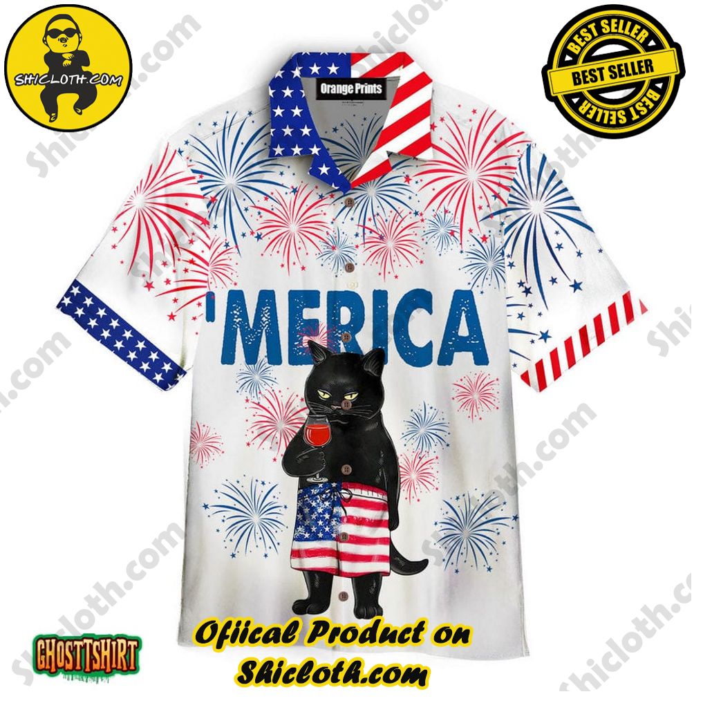 American Black Cat Drink Bourbon Aloha Hawaiian Shirt Beach Short