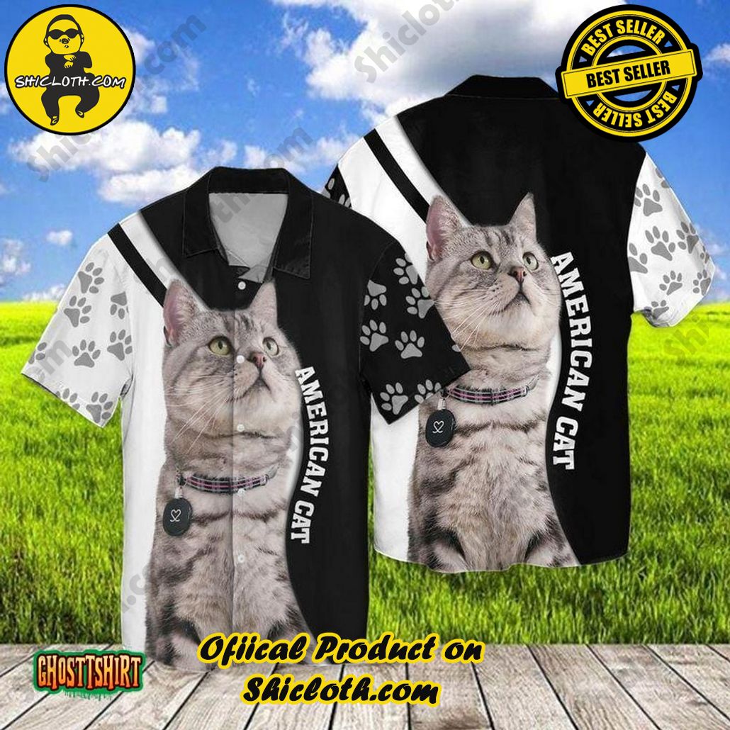 American Cat Lovers Black Aloha Hawaiian Shirt Beach Short