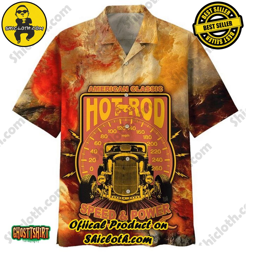 American Classic Hot Rod Speed And Power Let The Good Time Roll Aloha Hawaiian Shirt Beach Short