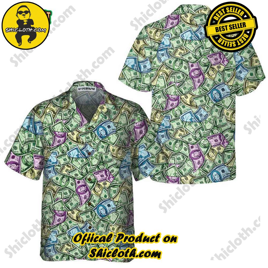 American Currency Banknotes Seamless Pattern Dollar Hawaiian Shirt Beach Short