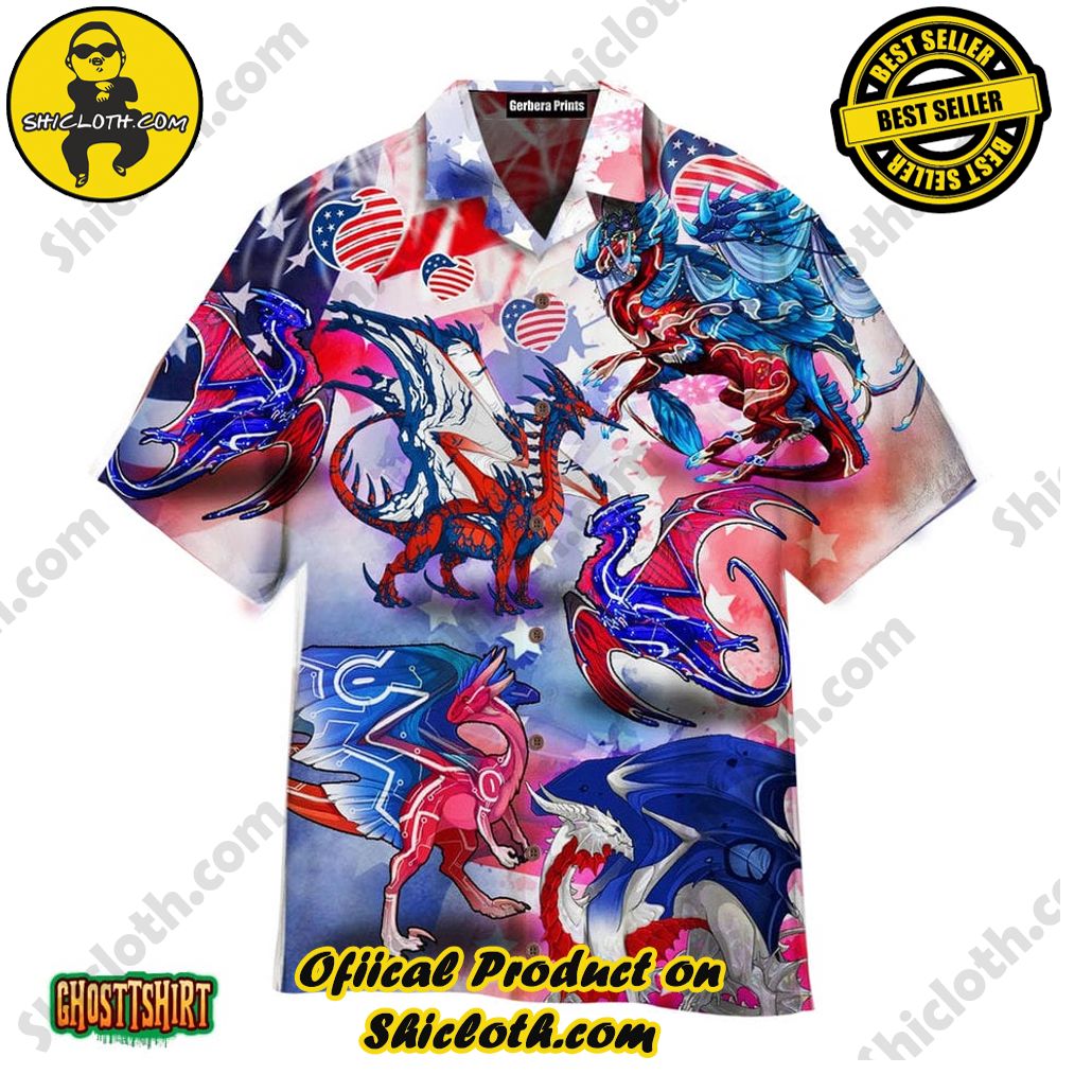 American Dragon Flag Red And Blue Aloha Hawaiian Shirt Beach Short