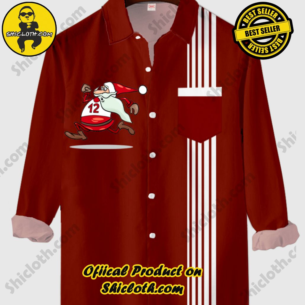 Christmas Elements Vintage Red And White Matching Santas On The Run Printing Men's Long Sleeve Shirt