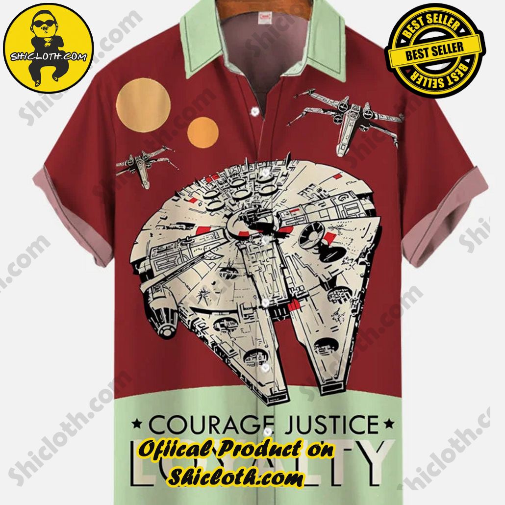 Cyan And Brown-Red Retro Poster Space War Spaceship Printing Short Sleeve Shirt