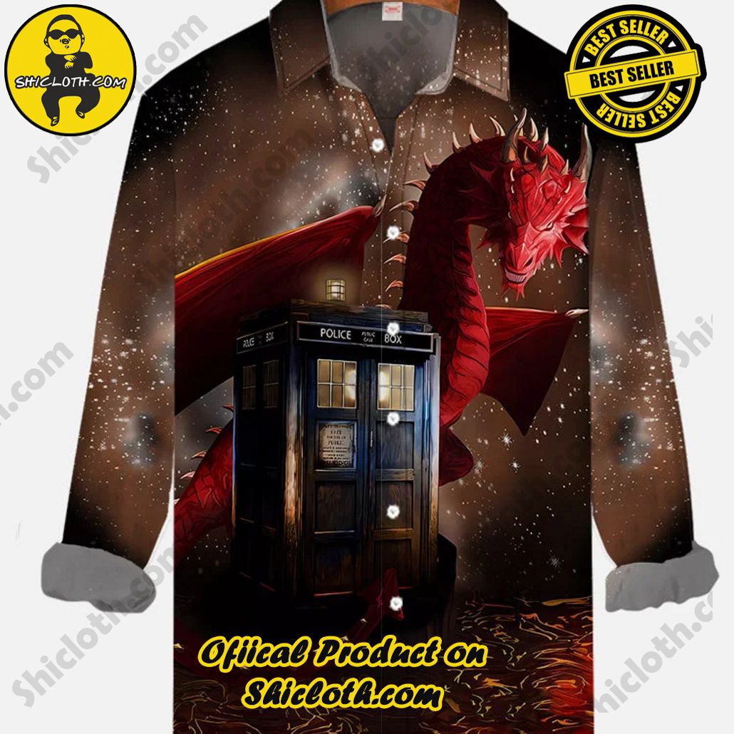 Eye-Catching Shining Space Starry Sky Magma Fire Dragon And Time Travel Box Printing Long Sleeve Shirt