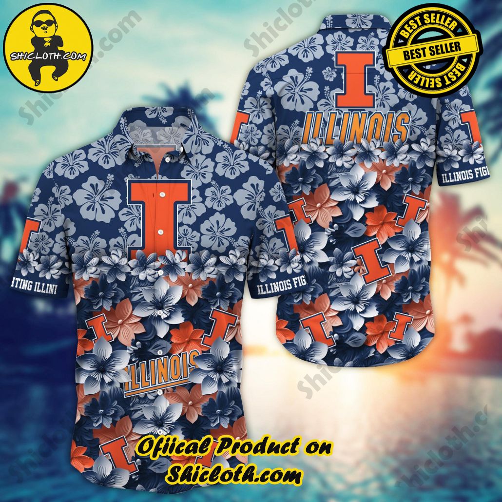 Illinois Fighting Illini NCAA3 Flower Hawaii Shirt And Tshirt For Fans, Summer Football Shirts