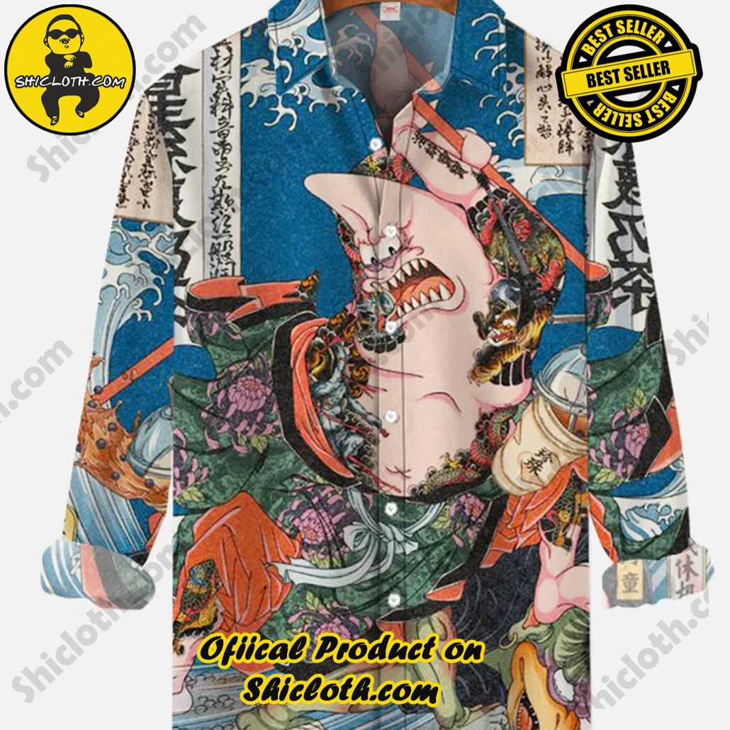 Japanese Ukiyo-e Sea Creatures Starfish Monsters Printing Long Sleeve Shirt