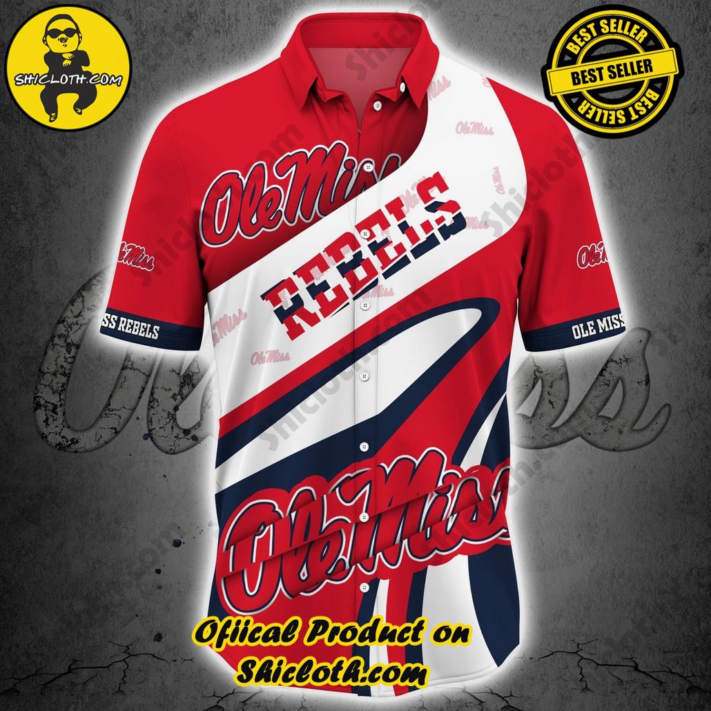 NCAA Ole Miss Rebels Red White Trendy Hawaiian Shirt Aloha Shirt