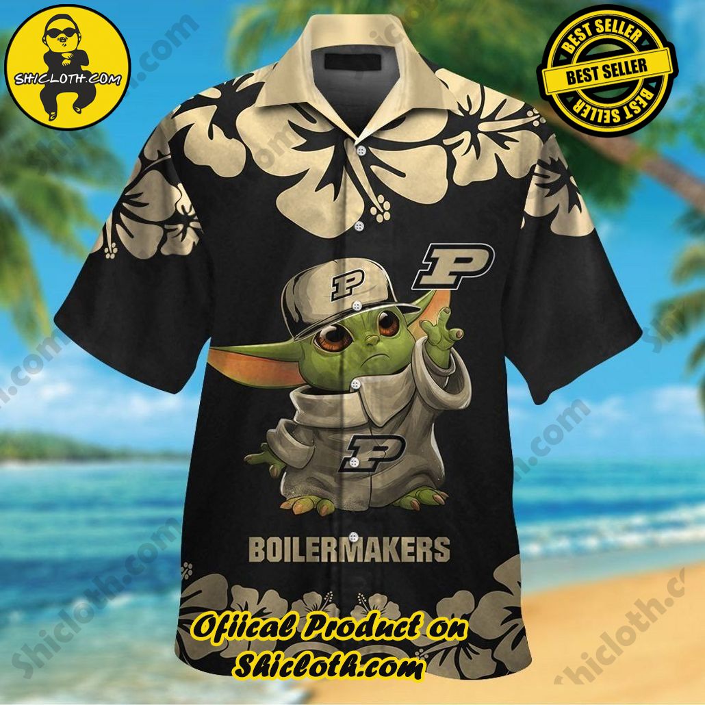 NCAA Purdue Boilermakers Baby Yoda Gold Black Trendy Hawaiian Shirt Aloha Shirt