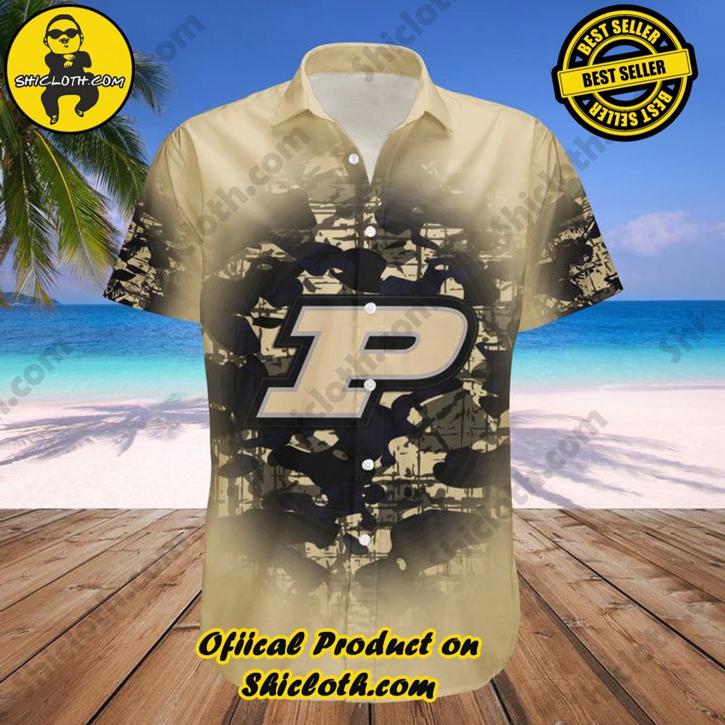 NCAA Purdue Boilermakers Custom Text Number Gold Black Trendy Hawaiian Shirt V12 Aloha Shirt