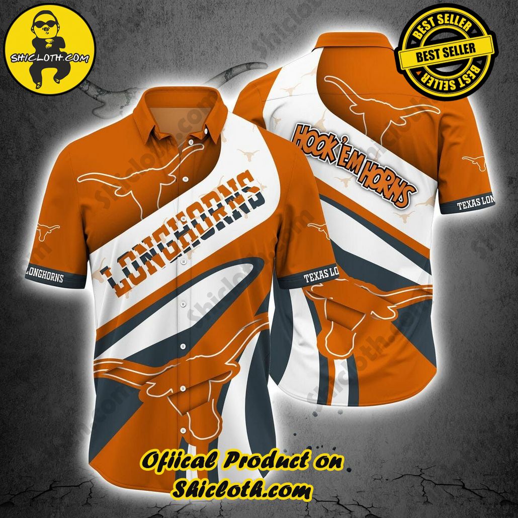 NCAA Texas Longhorns Orange White Trendy Hawaiian Shirt V2 Aloha Shirt