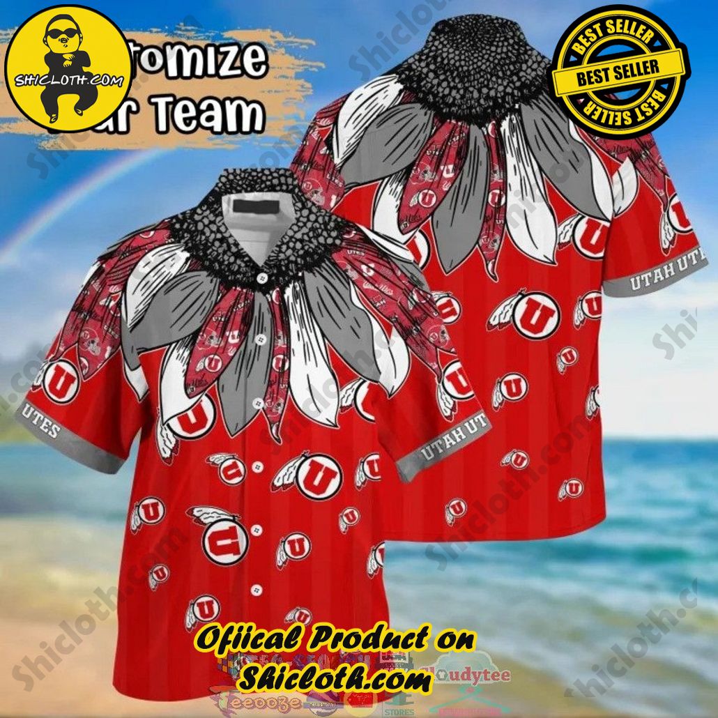 NCAA Utah Utes Grey Native Feather Red Trendy Hawaiian Shirt Aloha Shirt