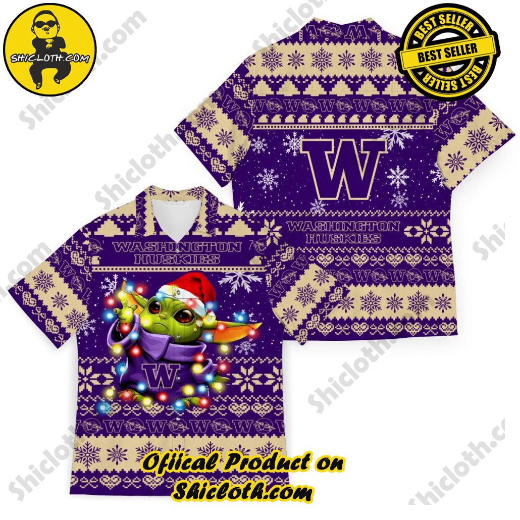 NCAA Washington Huskies Baby Yoda Christmas Trendy Hawaiian Shirt Aloha Shirt