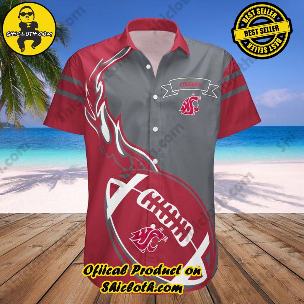 NCAA Washington State Cougars Red Grey Flame Ball Trendy Hawaiian Shirt V2 Aloha Shirt