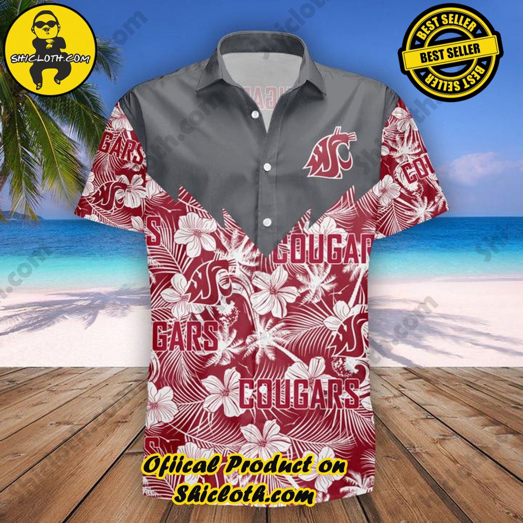 NCAA Washington State Cougars Red White Flowers Trendy Hawaiian Shirt Aloha Shirt