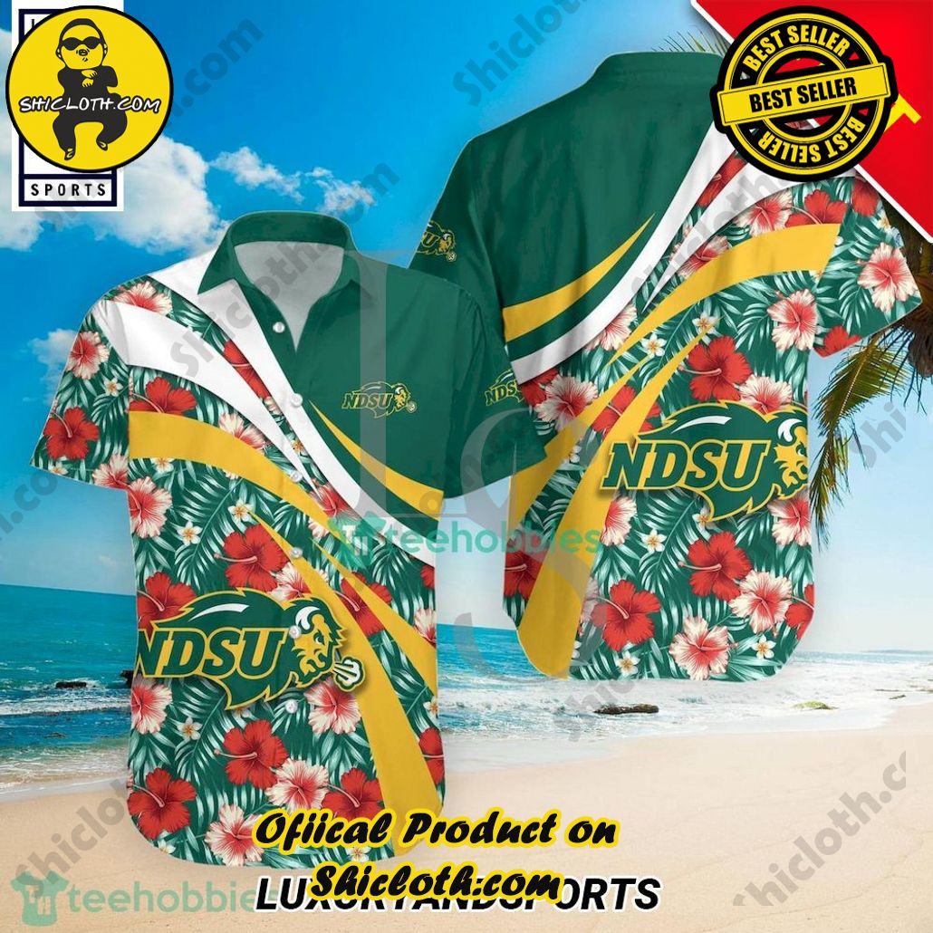 North Dakota State Bison NCAA Hibiscus Tropical Flower Hawaiian Shirt