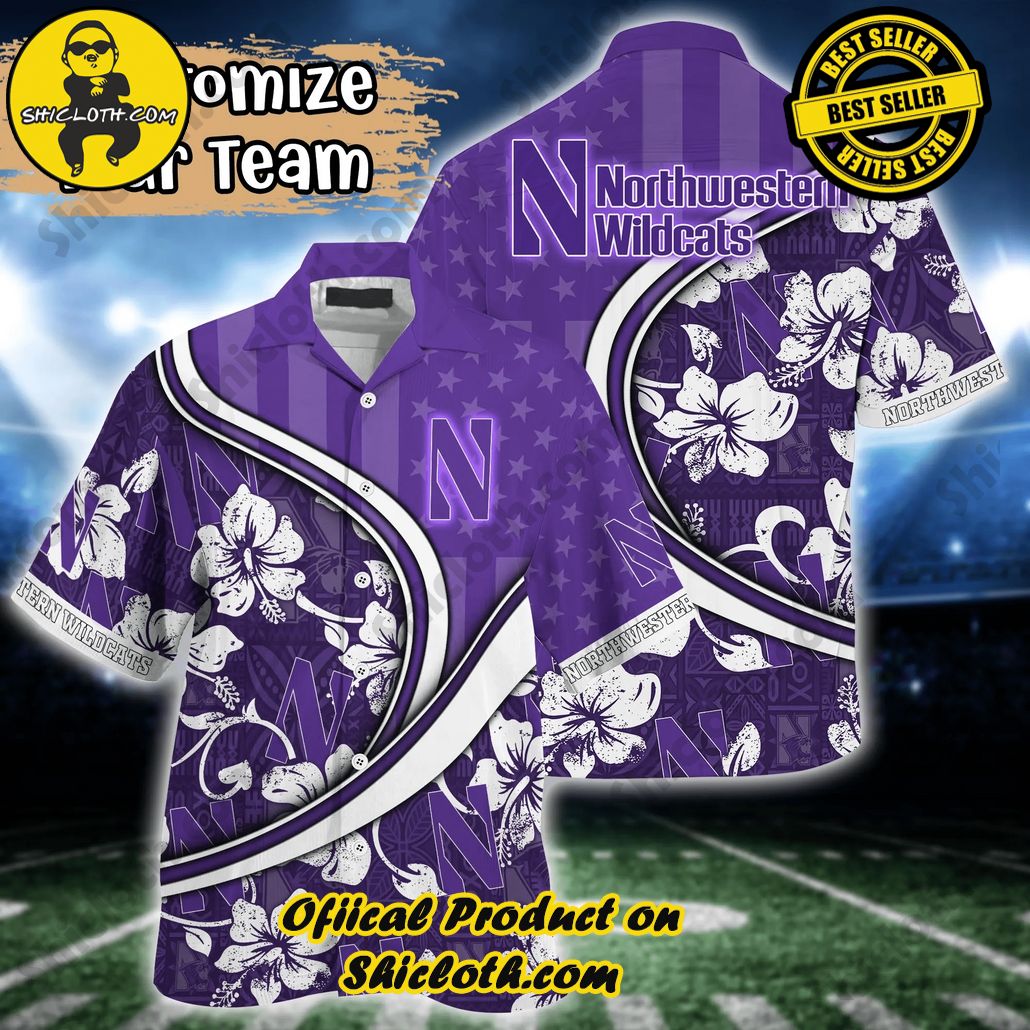 Northwestern Wildcats NCAA Us Flag Hawaiian Shirt Custom Summer Aloha Shirt