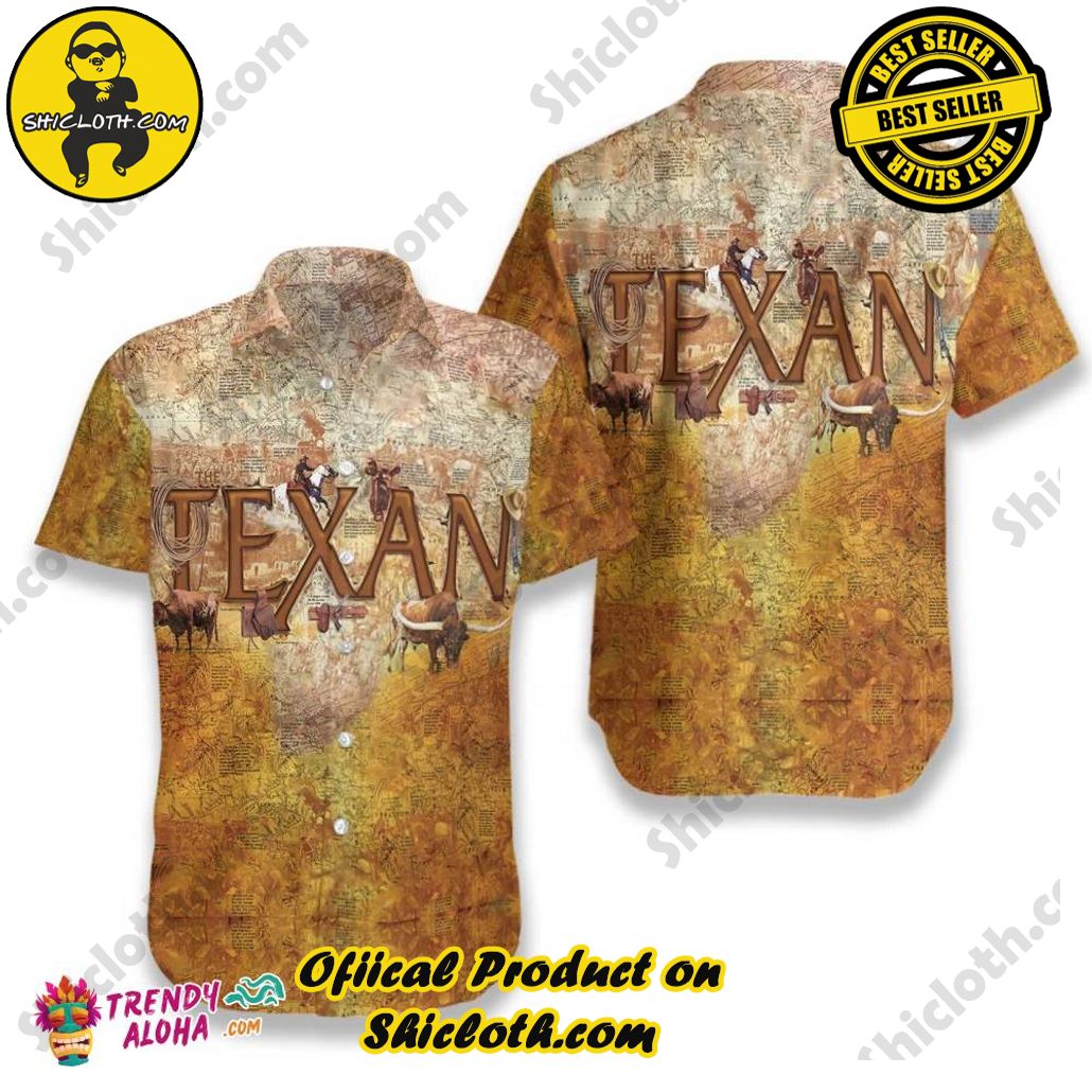 Patriotic Texas Hawaiian Shirt For Texan, Unique Longhorns And Map Pattern Texas Home Shirt, Proud Texas Shirt For Men